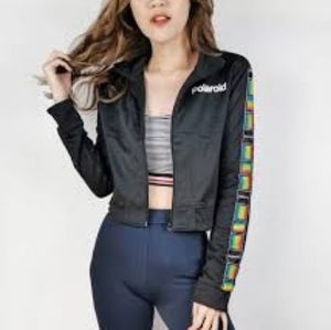 Polaroid Brand Black Cropped Fleece Lined Half Jacket Rainbow Women's Medium EUC